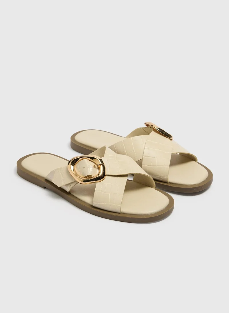 ماتلان Stone Cross Strap Buckle Sandals